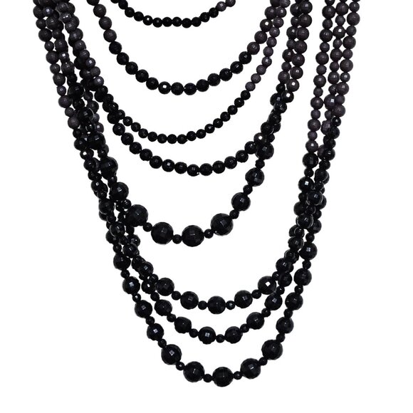 Elegant Black Gray Ombre Beaded Multi Strand Statement Necklace Fashion Jewelry - Picture 2 of 7